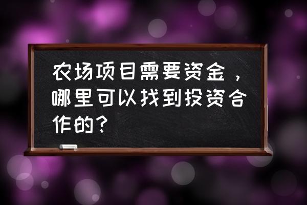 手机版本农场怎样借钱 农场项目需要资金，哪里可以找到投资合作的？